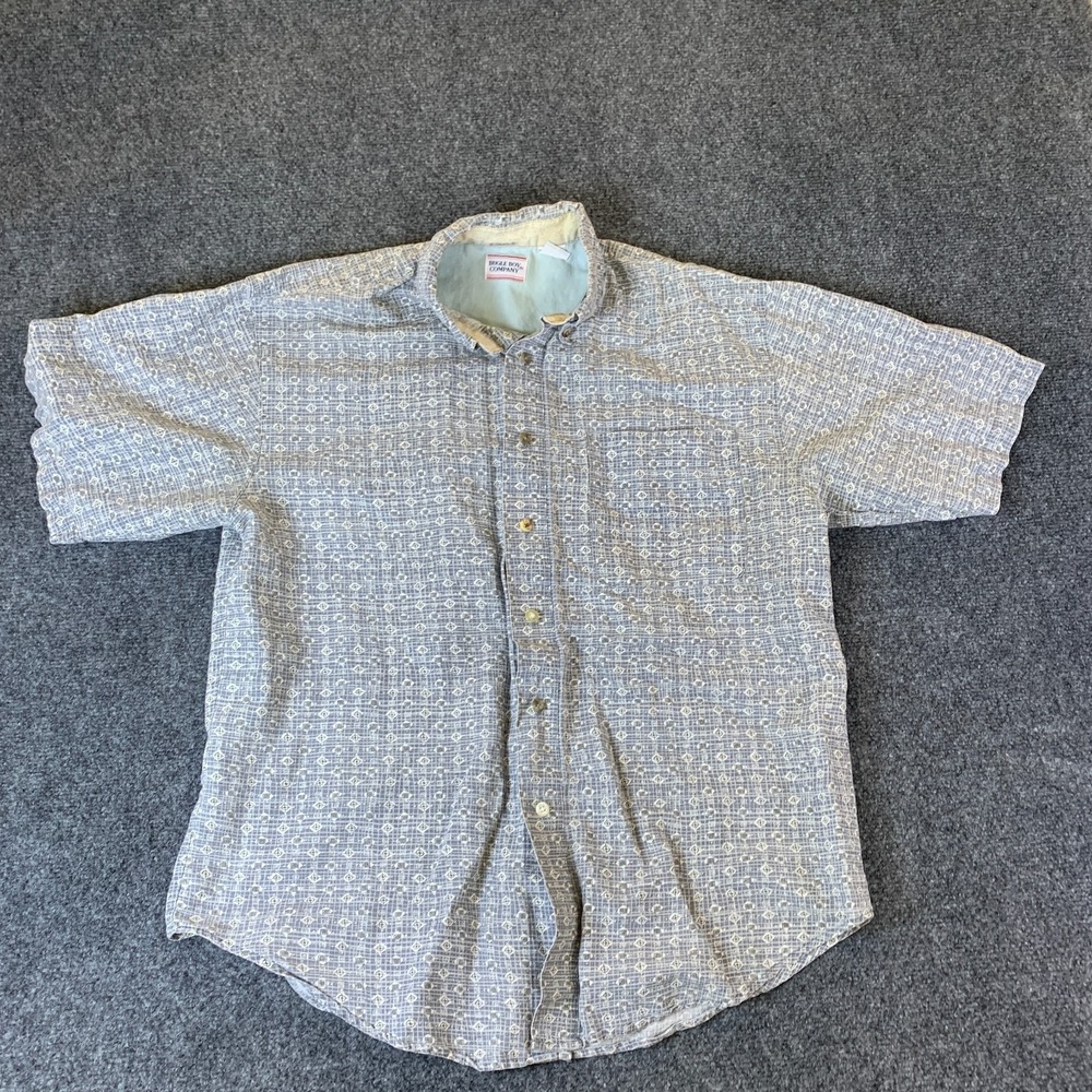 Vintage Bugle Boy Company Shirt Mens M Gray Geometric Short Sleeve Button Down